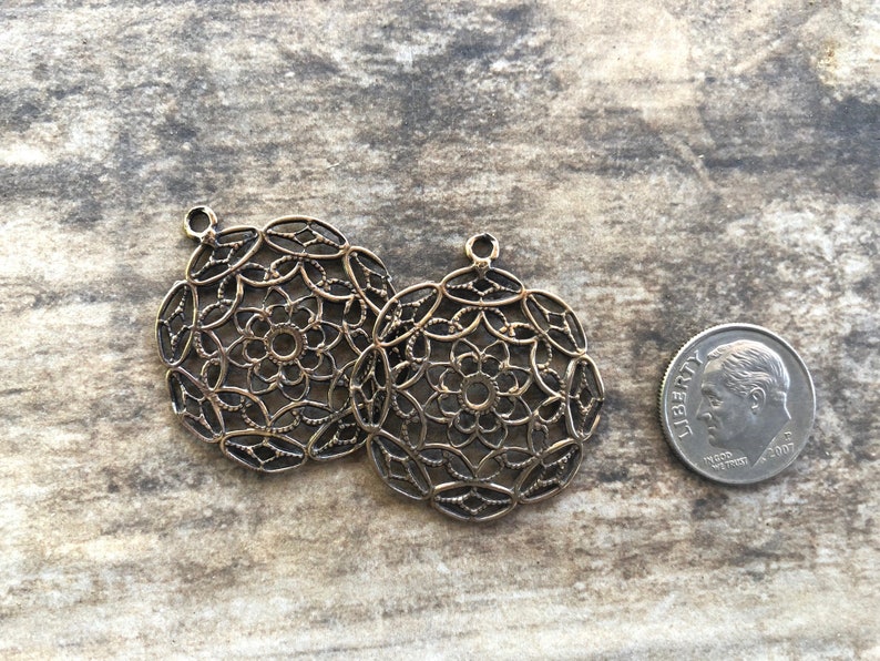 boho chic pendant E-MAN-B earring charm rustic charm 2pc Pure Bronze rustic earring dangles 28mm round 1 18 mandala charm