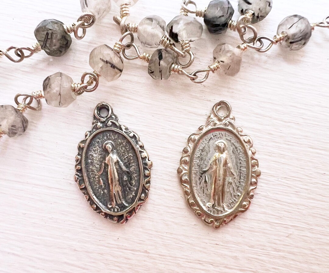 1pc Miraculous Medal Sterling Silver Charm Bracelet Charm Vintage ...