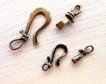 Pure Bronze Hook & Eye Clasp 2pc Artisan style rustic clasp 2 sizes nice detail and weight sundance style HC107/108-B