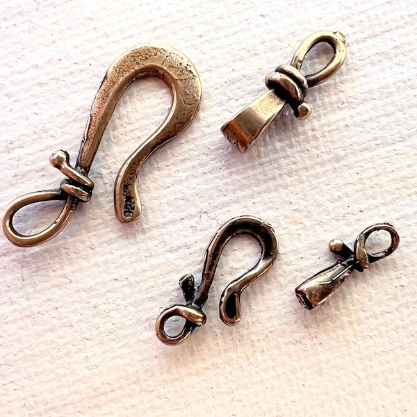 Pure Bronze Hook & Eye Clasp 2pc Artisan style rustic clasp 2 sizes nice detail and weight sundance style HC107/108-B