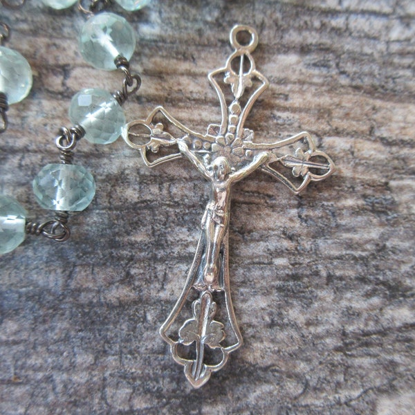 Sterling Silver Crucifix Pendant 22mm x 45mm Vintage reproduction Catholic pendant Rosary cross open scroll work CR514