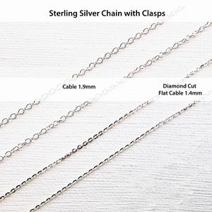 18" Sterling Silver Chain with spring clasp: Round Cable or Flat Diamond Cut Cable. necklace chain, chain for charms