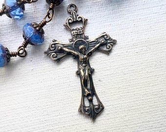 Crucifix Pendant Pure Bronze 28mm x 45mm Vintage reproduction Catholic pendant Fancy Rosary cross ornate bronze cross crucifix CR528-B