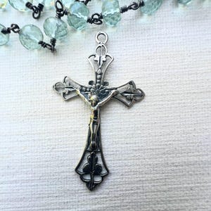 Crucifix Pendant Sterling Silver or Silver Plate 22mm x 45mm Vintage reproduction Catholic pendant Rosary cross open scroll work CR514
