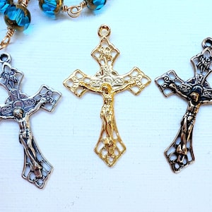 Rosary Crucifix 1.5" vintage reproduction Catholic pendant cross Sterling Silver, Silver Plate, Bronze, Gold Plate CR501