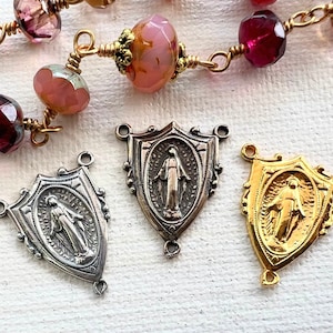 Miraculous Medal Rosary Centerpiece Sterling Silver/Pure Bronze/Gold Plate 24mm Vintage reproduction Catholic Rosary part Virgin Mary RC117