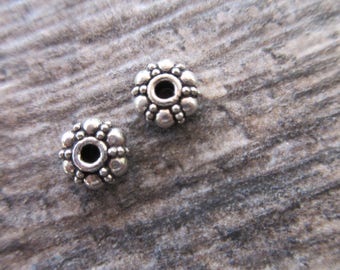 2pc 925 Sterling Silver Bali Beads ornate rondell bead 7mm x 3mm dotted ornate spacer bead oxidized silver S105