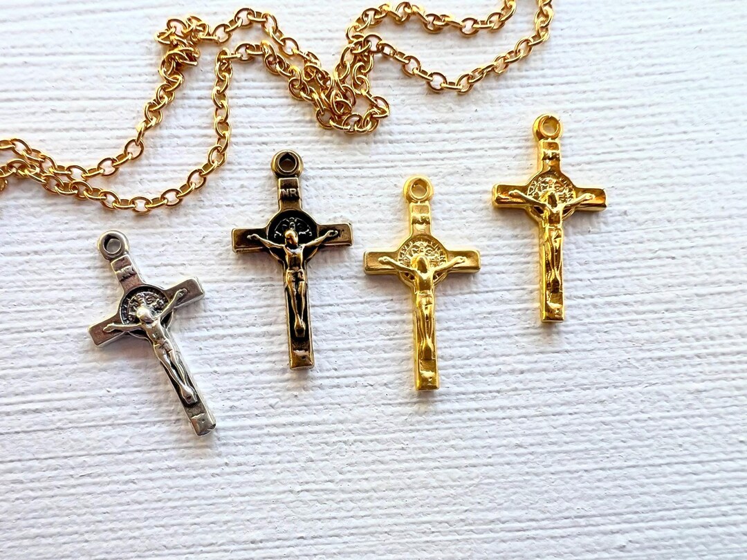 1pc Small St Benedict Crucifix Pendant Sterling Silver, Gold Plate or ...