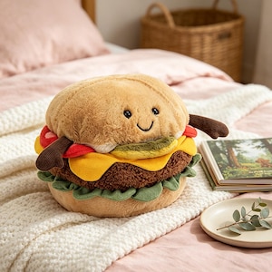Jellycat Cute Burger Plush Toy, Amuseables Style Cheeseburger Food