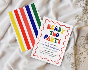 Colorful Birthday Invitation | Ready Two Party,  2nd Birthday Invite (Digital Download)