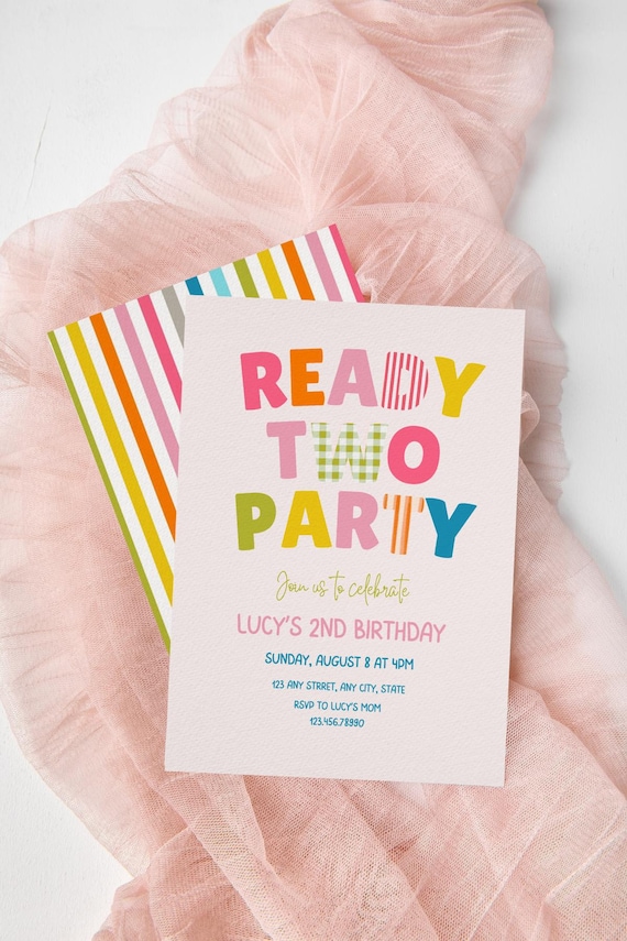 Colorful Birthday Invitation | Ready Two Party, Girls 2nd Birthday Invite (Digital Download)