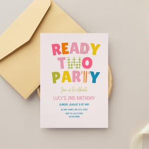 Colorful Birthday Invitation | Ready Two Party, Girls 2nd Birthday Invite (Digital Download) image 3