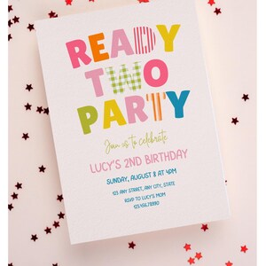 Colorful Birthday Invitation | Ready Two Party, Girls 2nd Birthday Invite (Digital Download) image 4
