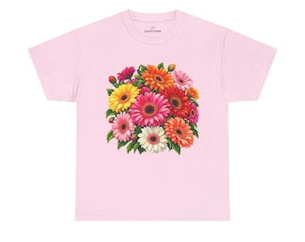 T-shirt à fleurs, t-shirt orné d'un bouquet de gerberas