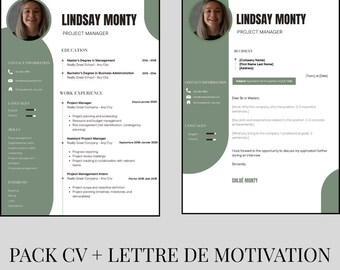Resume + Cover Letter Canva Template Professional Sage Green | Complete Application Pack | Manager Assistant | Instant Download