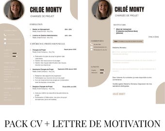 Canva Professional Beige CV + Cover Letter Pack | Minimalist Complete Application | Assistant Manager | Instant Download