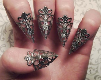 Gunmetal Dragon Claws // Nail Armor // Set of 5