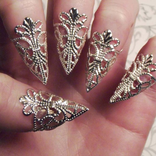 Silver Dragon Claws // Set of 5 // Nail Armor, Claw Rings