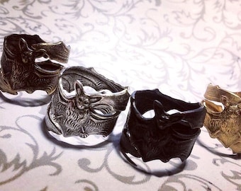 Bat Ring // Silver, Brass, Black, Bronze // Adjustable