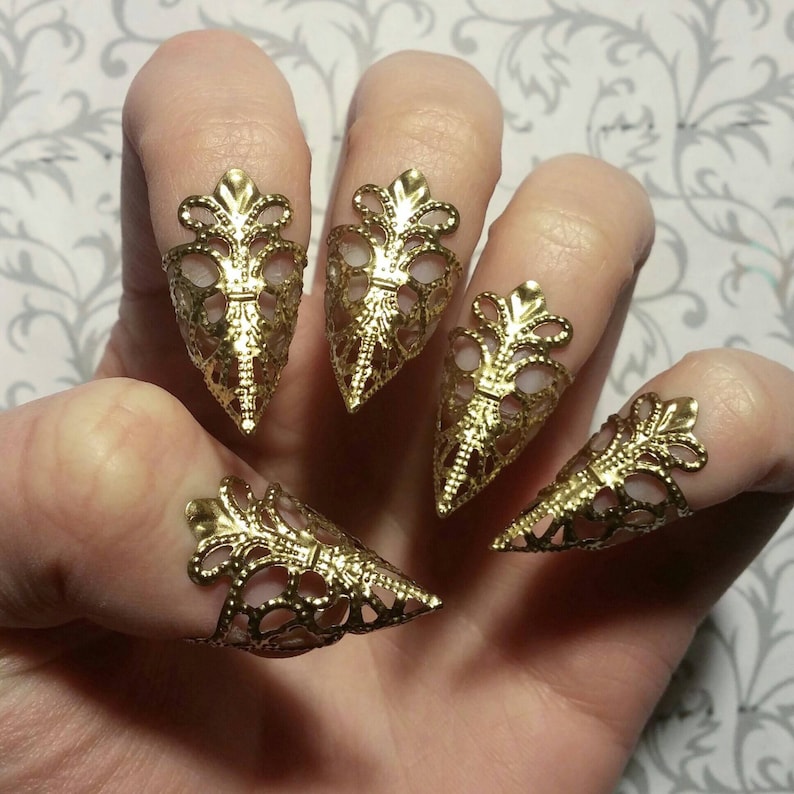 Gold Dragon Claws // Nail Armor // Set of 5 image 1