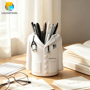Personalized Doctor Coat Pen Holder Custom White Coat Desk Organizer Resin Office Decor Pencil Holder Medical Graduation Gift