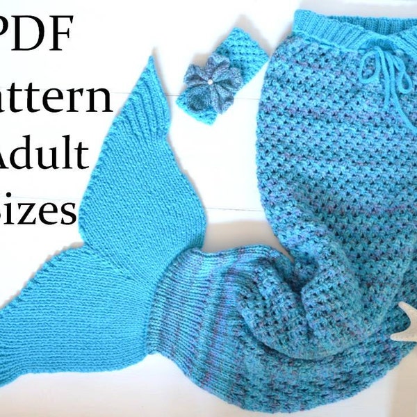KNITTING PATTERN Mermaid Tail Blanket for Adults 4 Sizes Digital File Instant Download