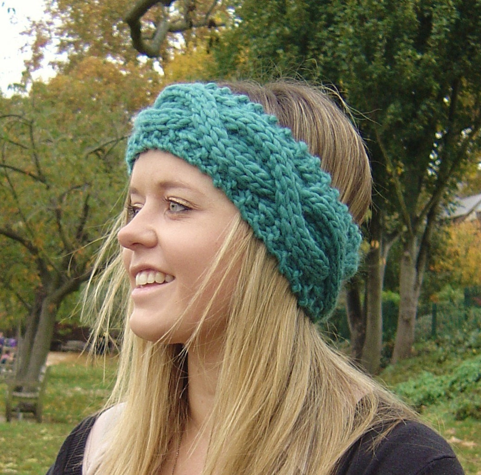 KNITTING PATTERN Chunky Headband Ear Warmer With Cable Rope PDF Digital Delivery Etsy