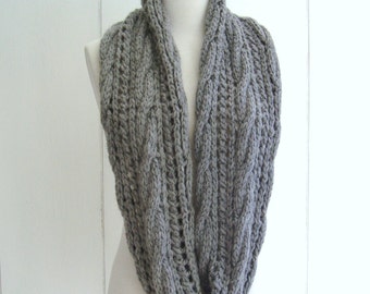 KNITTING PATTERN for Chunky Cable Lace Infinity Scarf Instant Digital Download Level II Beginner