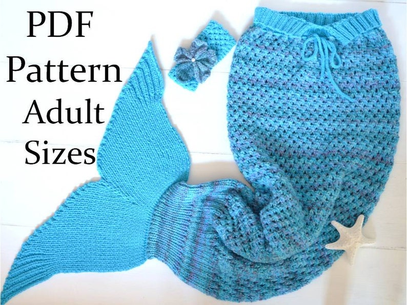 KNITTING PATTERN Mermaid Tail Blanket for Adults 4 Sizes Digital File Instant Download image 1