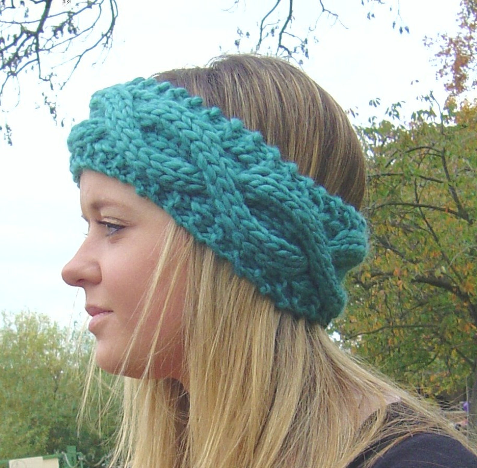 KNITTING PATTERN Chunky Headband Ear Warmer With Cable Rope PDF Digital Delivery Etsy