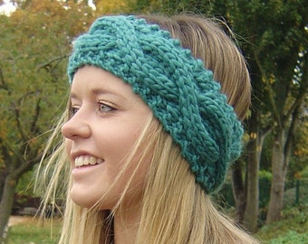 KNITTING PATTERN Chunky Headband Ear Warmer with Cable Rope PDF Digital Delivery