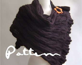 KNITTING PATTERN for cable shawl with Ruffle edges, intermediate level shawl pattern, PDF File, Instant download