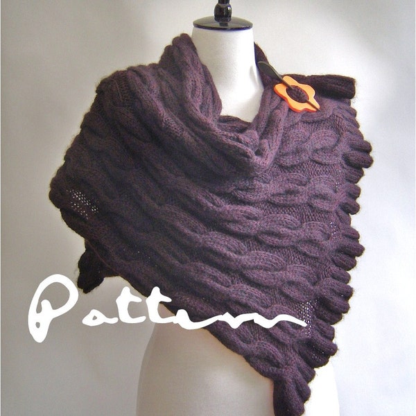 KNITTING PATTERN Shawl Wrap with Cables and Ruffle edges PDF Digital Delivery