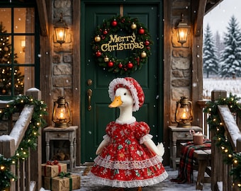 Urlaub Porch Goose Dress für 23 "Gans Statue, Red Bow Weihnachtsdekor