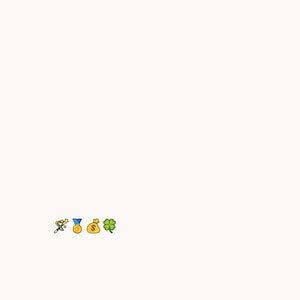 May include: A digital graphic featuring a series of four small icons arranged in a horizontal row. The icons include a grey magic wand with yellow stars, a gold medal with a blue ribbon, a yellow money bag with a dollar sign, and a green four-leaf clover.