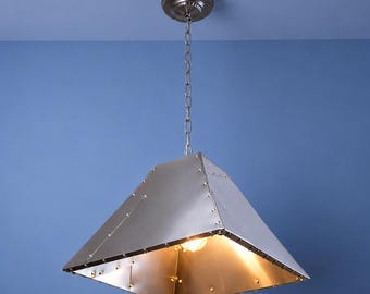 Aviator Industrial Pendant Light | Handmade Riveted Aluminum Ceiling Lamp | Modern Loft Kitchen Island Hanging Light Fixture