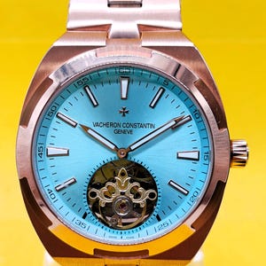 Vintage Vacheron Constantin Geneve Overseas Automatic Tourbillon Blue Dial Men's Wrist Watch Free Shipping