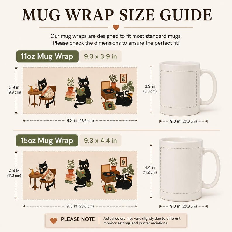 Black Cat Mug Wrap Bundle | Coffee, Book, Vinyl Lover Gift (PNG PDF) - Etsy