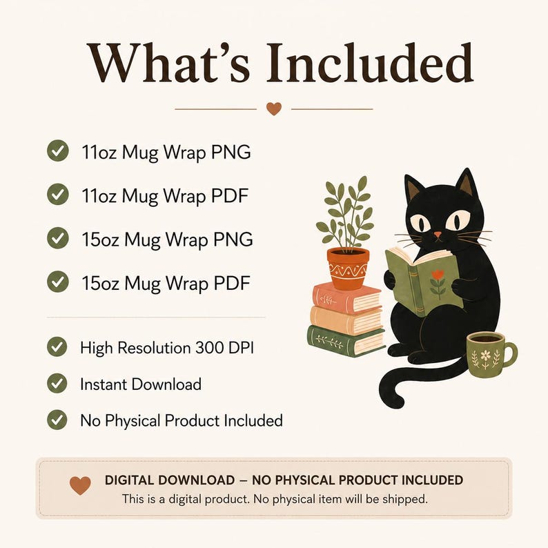 Black Cat Mug Wrap Bundle | Coffee, Book, Vinyl Lover Gift (PNG PDF) - Etsy