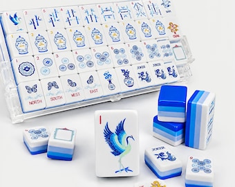 160-teiliges blaues Acryl Mahjong-Fliesenset - 4-lagige amerikanische Spielfliesen