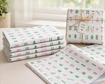 Mahjong Geschenkpapier Set, 4 Geschenkpapierbögen, 4 Fliesendesigns, 50 x 70 cm