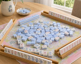 Blau gestreiftes Mahjong-Set mit doppellagigen Fliesen aus Acryl (160 Fliesen)