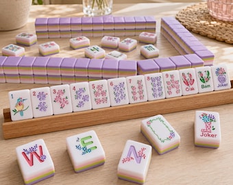 Lavender Purple Mahjong Set - 160 Floral Acrylic Tiles - Unique Game Gift