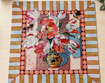 Hand Painted Waterproof American Mahjong Mat | Floral Non-Slip Game Tabletop