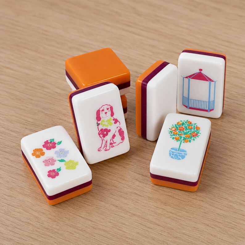Colorful Orange Mahjong Set | 4 Layer Acrylic Tiles | Bright Smooth Finish Gift Bild 4
