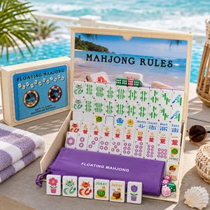 Floating Mahjong Set - 160 EVA Pool Tiles & praktische Tragetasche inklusive