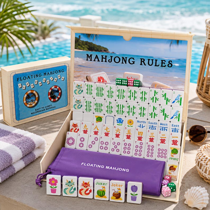 Floating Mahjong Set - 160 EVA Pool Tiles & praktische Tragetasche inklusive Bild 1