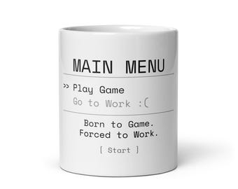 Taza "Nacido para jugar, obligado a trabajar" · Regalo divertido para gamers · Taza de café para gamers · Taza para gamers