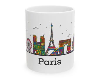 Koffiemok met wereldberoemde bezienswaardigheden | Reis souvenir cadeau voor Europa | Keramische mok met afbeeldingen van Londen, Parijs en Italië | Reislustig cadeau voor reizigers | Theemok 325 ml