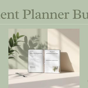 May include: A spiral-bound student planner open to two pages with printed schedules and task lists, accompanied by a silver pen. The text Student Planner Bundle is displayed at the top, with Zirwa Store and Digital Product Designer at the bottom.